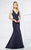 Montage by Mon Cheri - 217933 Bedazzled Deep V-neck Trumpet Dress In Blue