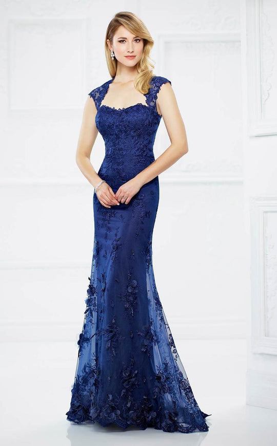 Montage by Mon Cheri 217934 Embroidered Lace Queen Anne Dress in Blue