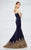Montage by Mon Cheri - 217940 Gilded Lace Applique Evening Gown in Blue and Gold