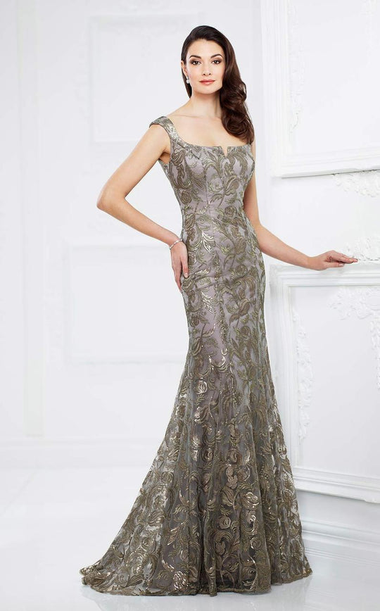 Mon Cheri - Square Neck Sequined Evening Gown 217943 in Brown.
