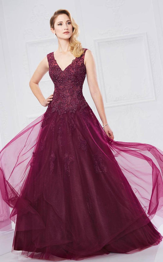Montage by Mon Cheri - 217944 V-neck Tulle Ballgown in Red