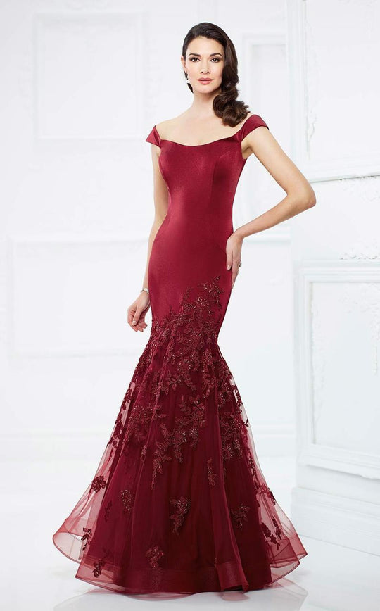 Montage by Mon Cheri - 217952 Off Shoulder Lace Appliqued Mermaid Gown I Red