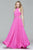 7991 Long chiffon halter dress with beaded trim
