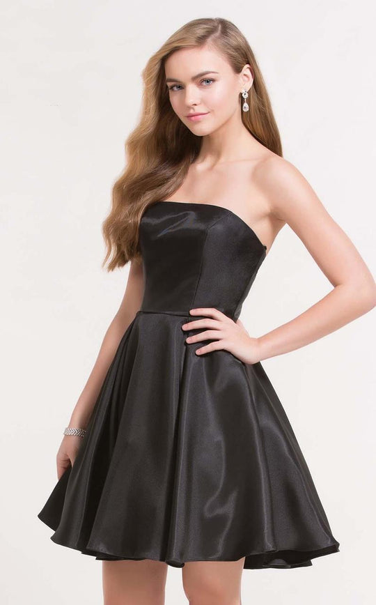 Alyce Paris  - 3700 Glossy Strapless Mikado Cocktail Dress in Black