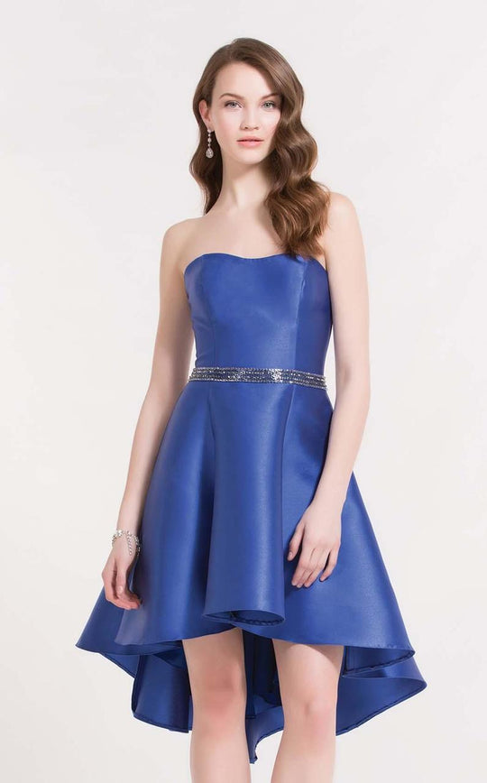 Alyce Paris  - 3701 Strapless Sweetheart Pleated Cocktail Dress in Blue