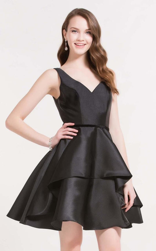 Alyce Paris  - 3705 Sleeveless Tiered Mikado Cocktail Dress in Black