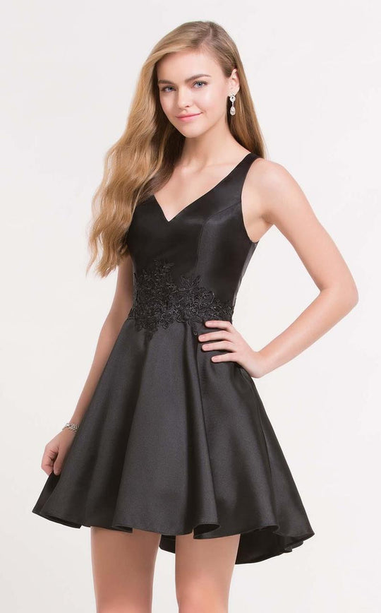 Alyce Paris  - 3707 Sleeveless V Neck A-Line Cocktail Dress in Black