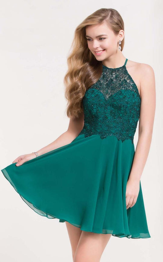 Alyce Paris  - 3717 Strappy Beaded Halter Cocktail Dress in Green