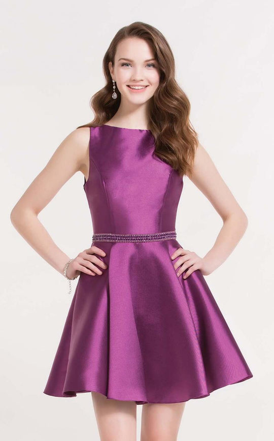Alyce Paris  - 3729 Glossy Bateau Cutout Cocktail Dress in Purple