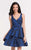 Alyce Paris Homecoming - 3743 Sleeveless V-Neck A-Line Dress in Blue and Print