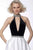 Jovani - 66295 Halter Neck Long A-line Dress In Black and White