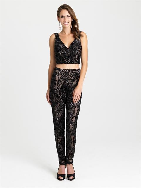 Madison James - 16-408 Two Piece V-Neck Sleeveless Pantsuit in Black