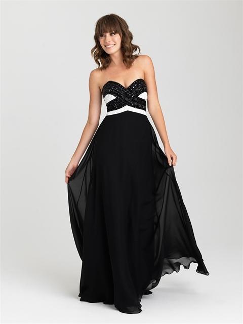 Strapless Sweetheart A-Line Evening Dress 16-427 in Black and White