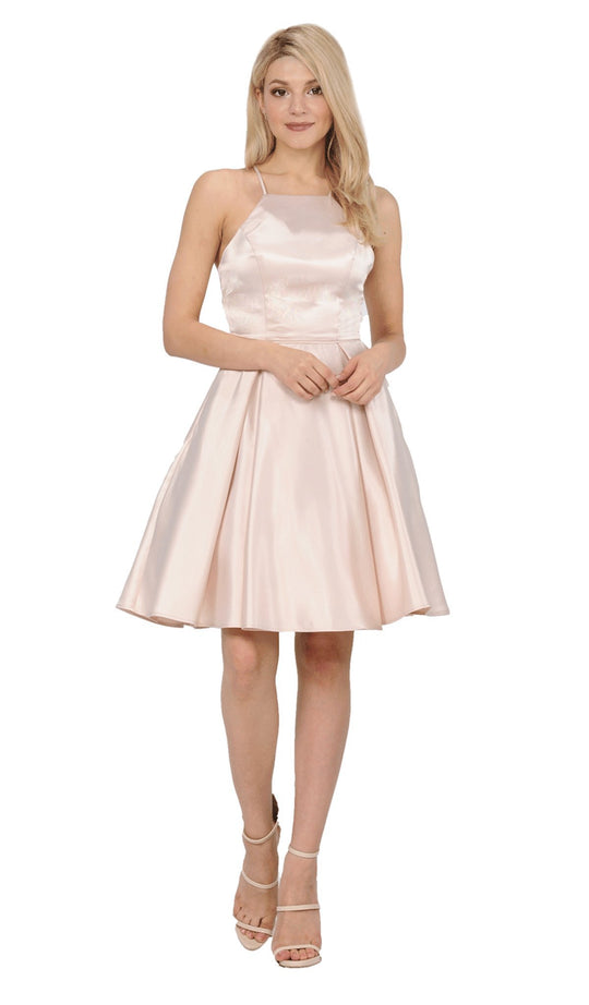 Poly USA - 8312 Sleek Halter Satin A-Line Dress