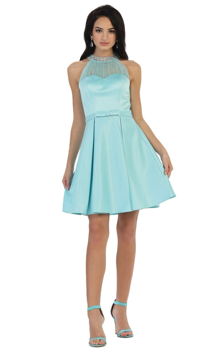 Bedazzled Illusion Halter A-line Prom Dress