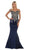 May Queen - MQ1609 Metallic Lace Appliqued Trumpet Gown In Blue
