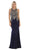 May Queen - MQ1629 Gold Appliqued Illusion Jewel Long Gown In Blue and Gold
