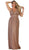 May Queen - MQ1635 Ruched Plunging V-Neck A-Line Dress In Pink and Gold