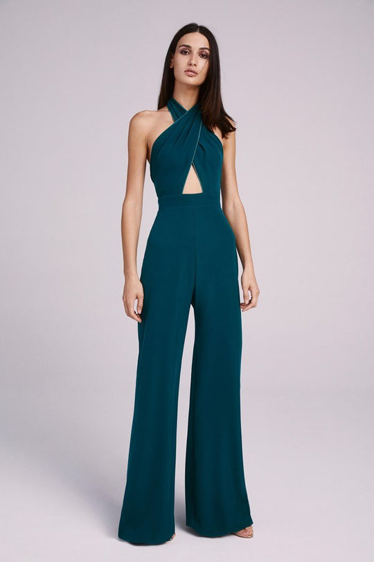 Tadashi Shoji - Cross Halter Jumpsuit With Cutout In Green