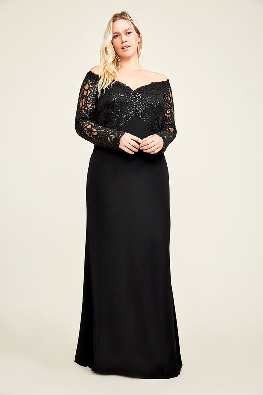 Tadashi Shoji - Sequin Embellished Long Sleeves Evening Gown In Black