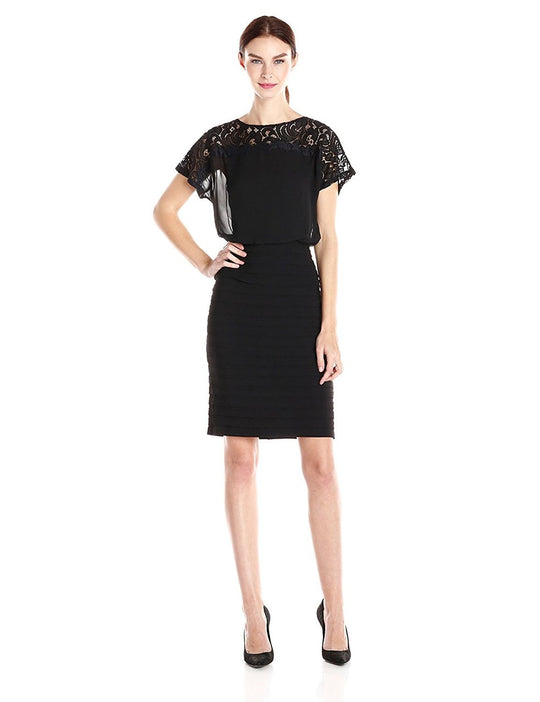 Adrianna Papell - 14249410 Illusion Jewel Sheath Dress in Black