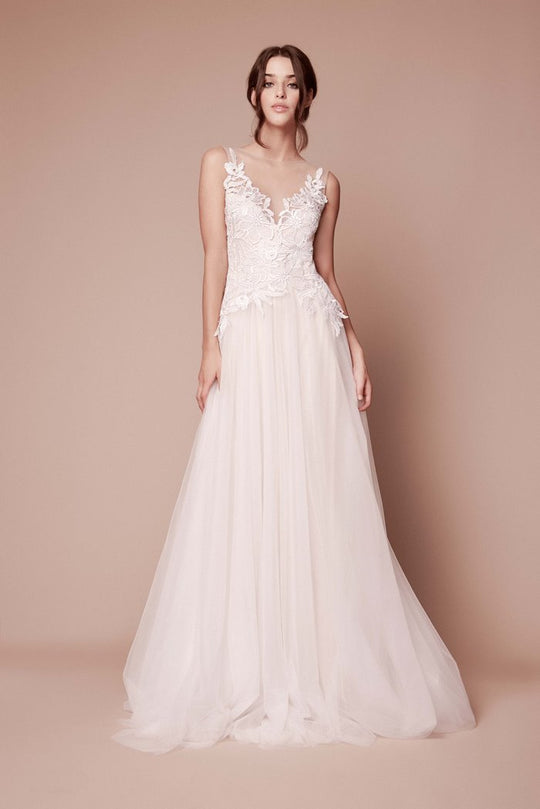 Tadashi Shoji - Jardine Lace Tulle Gown In White and Neutral