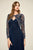 Tadashi Shoji - Long Sleeve Embroidered Tulle Long Sheath Gown In Blue and White