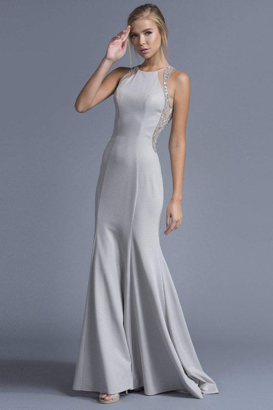 Aspeed Design L1944 Embellished Jewel Sheath Prom Dress - 1 pc Silver In Size M Available In Silver