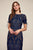 Tadashi Shoji - Lace Applique Bateau Sheath Dress In Blue and Neutral