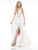 Colors Dress - 2186 Beaded Floral Lace High Slit Long Dress In White and Gold