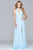 8001 Long chiffon deep v-neck dress with lace applique