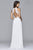 8001 Long chiffon deep v-neck dress with lace applique