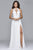 8001 Long chiffon deep v-neck dress with lace applique