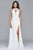 8001 Long chiffon deep v-neck dress with lace applique