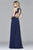 8001 Long chiffon deep v-neck dress with lace applique