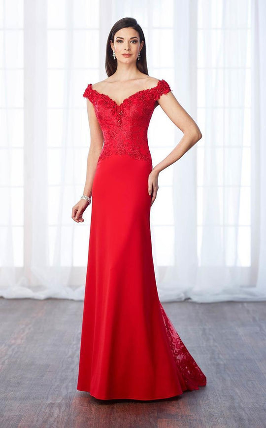 Cameron Blake - 217636 Laced V-Neck Sheath Dress in Red