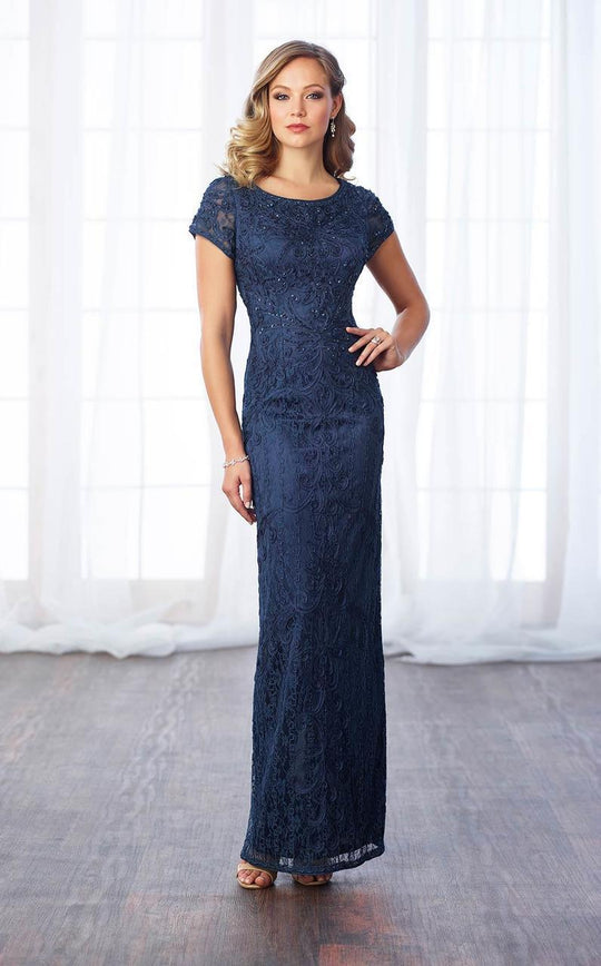 Cameron Blake - 217637 Laced Scoop Neck Sheath Dress in Blue