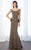 Cameron Blake - 217640 Beaded Wide Scoop Neck Sheath Dress in Brown