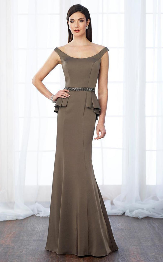 Cameron Blake - 217640 Beaded Wide Scoop Neck Sheath Dress in Brown