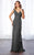 Cameron Blake - 217641 Pleated V-Neck Beaded Drape Chiffon Gown In Gray