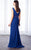 Cameron Blake - 217641 Pleated V-Neck Beaded Drape Chiffon Gown In Blue