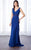 Cameron Blake - 217641 Pleated V-Neck Beaded Drape Chiffon Gown In Blue