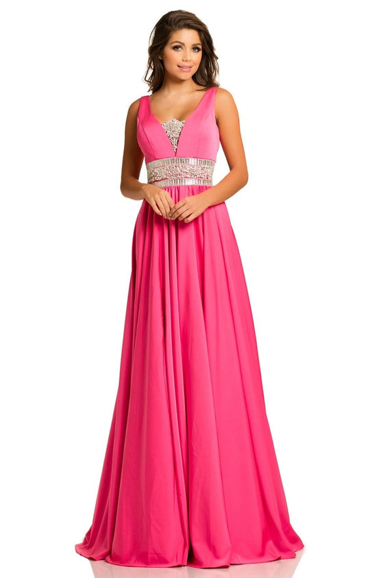 Johnathan Kayne - 8002 Embellished V-neck A-line Dress In Pink