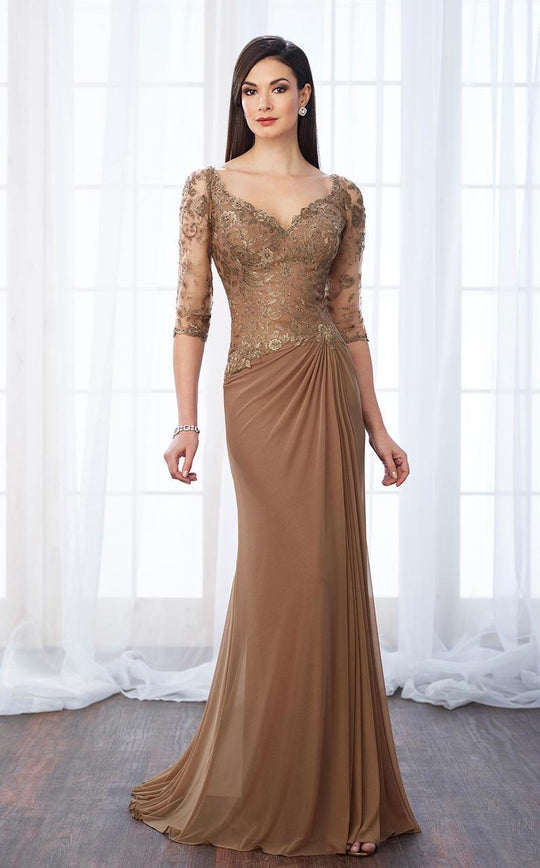 Cameron Blake - 217646 Classy Lace and Mesh Gown in Neutral and Brown