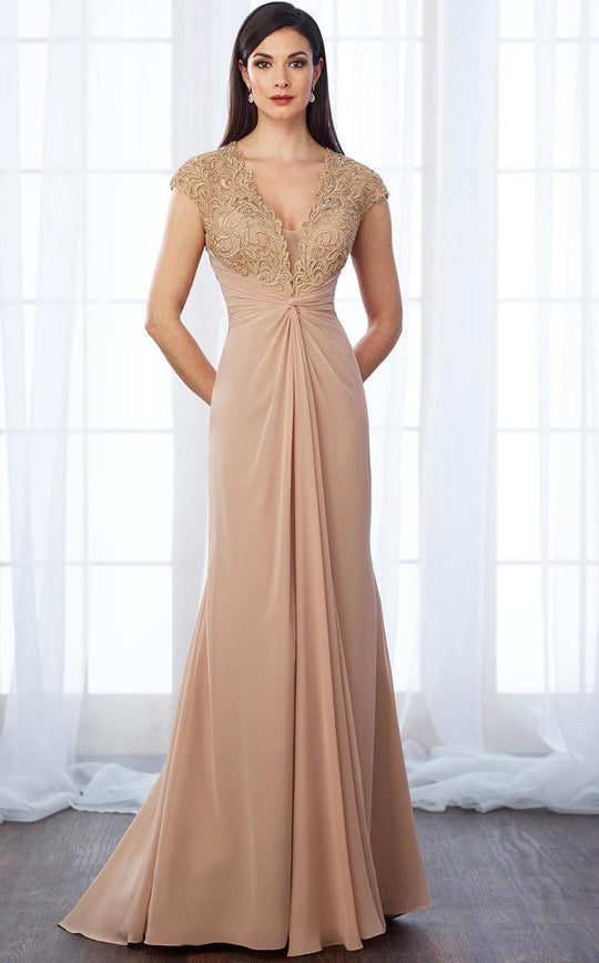 Mon Cheri Laced Deep V-Neck Sheath Dress 217648 - 1 pc Charcoal In Size 16 Available In Champagne