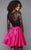 Clarisse - 3304 Bedazzled Illusion Bateau A-line Dress in Black and Pink