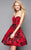 Clarisse - 3313 Sweetheart Floral Satin Cocktail Dress in Red and Black