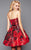 Clarisse - 3313 Sweetheart Floral Satin Cocktail Dress in Red and Black