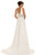 Johnathan Kayne - 8004 Plunging Ruched Silk Chiffon A-Line Gown In White