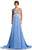 Johnathan Kayne - 8004 Plunging Ruched Silk Chiffon A-Line Gown In Blue